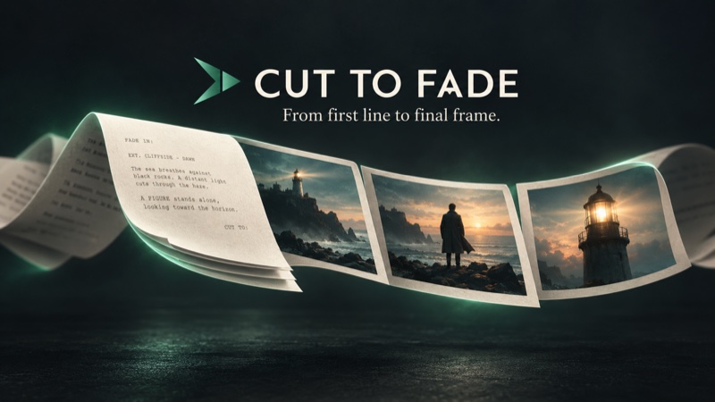 Cut to Fade — From first line to final frame. Screenplay pages unfold into cinematic lighthouse scenes.